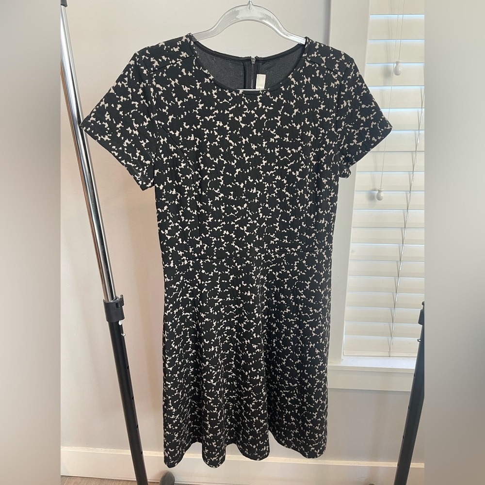 LOFT Black Midi Dress with White Fleck Print